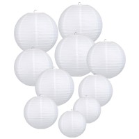 Lihao White Hanging Paper Lanterns For Wedding Party Decoration, 4 Size - 10 Piece