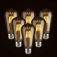 Asoko Led Dimmable Vintage Edison Led Bulbs 6W Antique Style Edison Light Bulbs, 2300K Warm White (Amber Gold Glass), Squarrel Cage Filament Vintage Light Bulb,St64, E26 Base (2300K-6W-6Pcs)