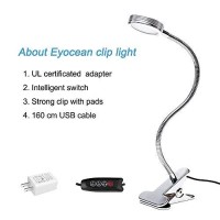 Eyocean Led Reading Light, Dimmable Clamp Light For Bed Headboard, Bedroom, Office, 3 Modes & 9 Dimming Levels, Flexible Clip Desk Lamp, Adapter Included, 5W, Silver