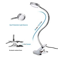 Eyocean Led Reading Light, Dimmable Clamp Light For Bed Headboard, Bedroom, Office, 3 Modes & 9 Dimming Levels, Flexible Clip Desk Lamp, Adapter Included, 5W, Silver