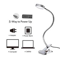 Eyocean Led Reading Light, Dimmable Clamp Light For Bed Headboard, Bedroom, Office, 3 Modes & 9 Dimming Levels, Flexible Clip Desk Lamp, Adapter Included, 5W, Silver