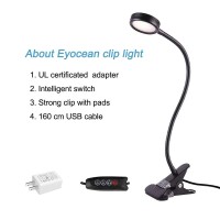 Eyocean Clip On Light Reading Lights, Desk Lamps, Eye Protection Kids Desk Lamp With Strong Clamp, Flexible Night Light 3 Modes 9 Dimming Levels(Included Ac Adapter) Black