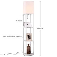 Brightech Maxwell Charger - Modern Shelf Floor Lamp With Usb Charging Ports & Electric Outlet - Corner Display Floor Lamps With Shelves For Living Room, Bedroom And Office - White