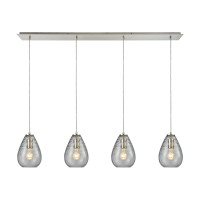 Lagoon 4-Light Linear Pan In Satin Nickel With Clear Water Glass Pendant