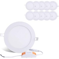 12W 6-Inch Ultra-Thin Round Led Recessed Ceiling Panel Down Light Lamp With Driver, 1,000 Lumens, 80W Incandescent Equivalent, 6000K (Cool White), Home, Office, Commercial Lighting Pack Of 10