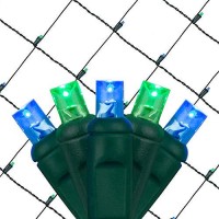 Led Blue And Green Net Lights Outdoor Led Holiday Lights Net, Outdoor Decorative Lights Christmas Net Lights, Hedge Christmas Lights, Set Of 100 (4 X 6 Ft, 5Mm Lights, Blue / Green)