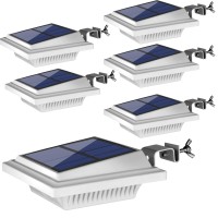 Uniquefire Outdoor Solar Gutter Lights, 40 Leds Outdoor Solar Fence Lights Outdoor Waterproof Security Lamps For Eaves Garden Landscape Walkway(6Pcs White,Cold Light)