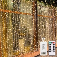 Echosari 300 Led Christmas Curtain Lights Battery Operated, 9.8Ft9.8Ft Hanging Lights With Remote Timer Fairy Curtain Lights For Bedroom Patio Wedding Backdrop Party Decr (Warm White)