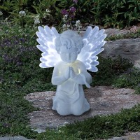 Gardenkraft 12680 Solar Powered Led Angel Light | Cherub With Fibre Optic Wings | Warm White Leds | Weatherproof | Auto-On | 19Cm X 9Cm