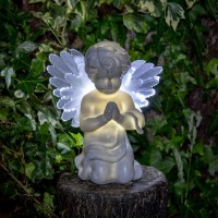 Gardenkraft 12680 Solar Powered Led Angel Light | Cherub With Fibre Optic Wings | Warm White Leds | Weatherproof | Auto-On | 19Cm X 9Cm