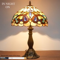 Werfactory Tiffany Style Table Lamp Stained Glass Serenity Victorian Bedside Lamp Desk Reading Light 12X12X18 Inches Decor Bedroom Living Room Home Office S021 Series