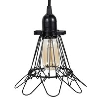 Rustic State Set Of 4 Industrial Vintage Style | Hanging Pendant Metal Wire Cage | Adjustable Light Fixture Lamp Guard (Black)