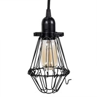 Rustic State Set Of 4 Industrial Vintage Style | Hanging Pendant Metal Wire Cage | Adjustable Light Fixture Lamp Guard (Black)