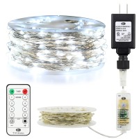 Ruichen Dimmable Fairy Lights Plug In 105 Ft 300 Led Silver Wire Twinkle String Lights With Rf Remote Timer, Cool White