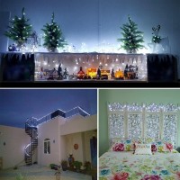 Ruichen Dimmable Fairy Lights Plug In 105 Ft 300 Led Silver Wire Twinkle String Lights With Rf Remote Timer, Cool White