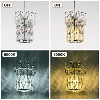 Airposta Dimmable Plug In Pendant Light, Crystal Mini Chandeliers, Modern Chrome Finish Crystal Hanging Chandelier Sparkly Ceiling Lamp For Kitchen Island Dining Room Bedroom Hallway, 16.4'(Ft) Cord