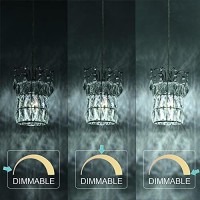 Airposta Dimmable Plug In Pendant Light, Crystal Mini Chandeliers, Modern Chrome Finish Crystal Hanging Chandelier Sparkly Ceiling Lamp For Kitchen Island Dining Room Bedroom Hallway, 16.4'(Ft) Cord