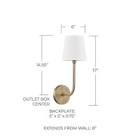 Capital Lighting 619311Ad674 Dawson Decorative White Fabric Staystraight Shade Wall Sconce 1Light 60 Watt 17 H X 6 W A