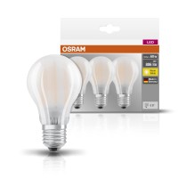 Osram Bulb Shape Base Classic A Led Non-Dimmable Lamp, Glass, Warm White, E27, 7 W, Set Of 3