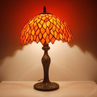 Werfactory Tiffany Lamp Stained Glass Table Lamp Red Wisteria Style Desk Bedside Reading Light 12X12X18 Inches Deco Bedroom Living Room Home Office S523R Series (A)