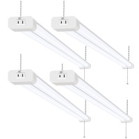 Hykolity 4 Pack 4Ft Led Shop Light, Linkable Utility Shop Lights, 42W, 5000K Daylight White Shop Light For Garages, Workshops,Hanging Or Flushmount, Power Cord With Pull Chain Switch, Etl