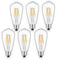 Crlight Dimmable Led Edison Bulb 4W 2700K Warm White, 400Lm 40W Incandescent Equivalent Vintage St64 / St21 E26 Clear Glass Led Filament Bulbs, Pack Of 6