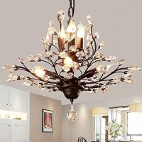 Seol-Light Vintage Crystal Branch Chandeliers Black Ceiling Pendant Light Flush Mounted Fixture With 7 Light,Max280W For Living Room Dinning Table Porch