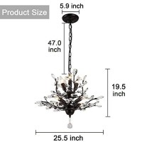 Seol-Light Vintage Crystal Branch Chandeliers Black Ceiling Pendant Light Flush Mounted Fixture With 7 Light,Max280W For Living Room Dinning Table Porch