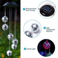 Lainin Color Changing Solar Wind Spinner Disco Ball Shape Solar Wind Chime Night Light For Home Outdoor Garden Ligting D�Cor