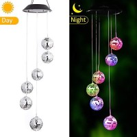 Lainin Color Changing Solar Wind Spinner Disco Ball Shape Solar Wind Chime Night Light For Home Outdoor Garden Ligting D�Cor