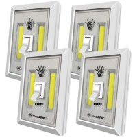 Led Night Light, Kasonic 200 Lumen Cordless Cob Led Light Switch, Under Cabinet, Shelf, Closet, Garage, Kitchen, Stairwell And More, Battery Operated (4 Pack)