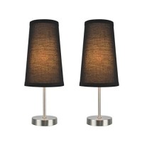 Aspen Creative 40084-3, 2-Pack Set-1 Light Candlestick Table Lamp, Contemporary Design In Satin Nickel, 14 1/4