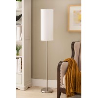 Brushed Nickel With White Fabric Shade Modern Floor Standing Lamp (Foot Step Switch)