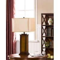 Brown Finish With Light Brown Fabric Shade Traditional Table Lamp