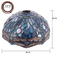 Werfactory Tiffany Lamp Shade Replacement 12X6 Inch Sea Blue Stained Glass Dragonfly Lampshade Only 1-5/8-Inch Fitter Opening For Arched Floor Lamp, Torchiere Lamp, Pendant Light S147 Series