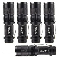 Ultrafire 5 Pack Sk68 Tactical And Small Flashlights 7W 3Mode Pocket Torch Adjustable Focus Zoom Light Lamp