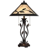 Feuille Rustic Farmhouse Vintage Style Table Lamp Dark Brown Metal Openwork Leaf Accents Mica Cone Shade Decor For Living Room Bedroom House Bedside Nightstand Home Family - Franklin Iron Works