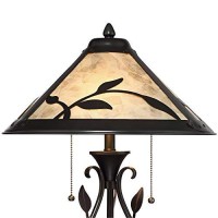 Feuille Rustic Farmhouse Vintage Style Table Lamp Dark Brown Metal Openwork Leaf Accents Mica Cone Shade Decor For Living Room Bedroom House Bedside Nightstand Home Family - Franklin Iron Works