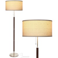 Brightech Carter Led Floor Lamp Drum Shade Tall Lamp With Walnut Wood Finish Great Living Room D Cor Midcentury Lamp For Li