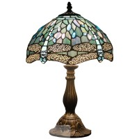 Werfactory Tiffany Lamp Sea Blue Stained Glass Table Lamp 12X12X18 Inches Dragonfly Style Desk Reading Light S147 Series