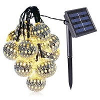 K.T. Fancy Warm White Led Silver Globe Moroccan Ball Solar String Lights 12 Led 12 Feet Waterproof Solar Powered Lights For Christmas Tree,Garden,Wedding,Yard,Patio,Party,Balcony