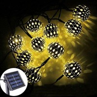 K.T. Fancy Warm White Led Silver Globe Moroccan Ball Solar String Lights 12 Led 12 Feet Waterproof Solar Powered Lights For Christmas Tree,Garden,Wedding,Yard,Patio,Party,Balcony