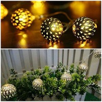 K.T. Fancy Warm White Led Silver Globe Moroccan Ball Solar String Lights 12 Led 12 Feet Waterproof Solar Powered Lights For Christmas Tree,Garden,Wedding,Yard,Patio,Party,Balcony