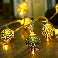 K.T. Fancy Warm White Led Silver Globe Moroccan Ball Solar String Lights 12 Led 12 Feet Waterproof Solar Powered Lights For Christmas Tree,Garden,Wedding,Yard,Patio,Party,Balcony