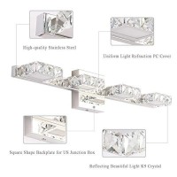 Letsun Crystal Vanity Lights, Bathroom Light Over Mirror 24 Inch Led Crystal Bathroom Light Fixtures, 4 Lights Chrome Bathroom Vanity Lights (White Light 6500K)