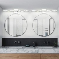 Letsun Crystal Vanity Lights, Bathroom Light Over Mirror 24 Inch Led Crystal Bathroom Light Fixtures, 4 Lights Chrome Bathroom Vanity Lights (White Light 6500K)