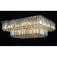 Siljoy Modern Square Crystal Chandelier, Large Flush Mount Ceiling Light Fixture With K9 Raindrop Lights Crystals, Rectangular Chandeliers For Living Room Dining Room, L35.4 X W27.6 X H14