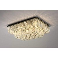 Siljoy Modern Square Crystal Chandelier, Large Flush Mount Ceiling Light Fixture With K9 Raindrop Lights Crystals, Rectangular Chandeliers For Living Room Dining Room, L35.4 X W27.6 X H14