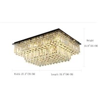 Siljoy Modern Square Crystal Chandelier, Large Flush Mount Ceiling Light Fixture With K9 Raindrop Lights Crystals, Rectangular Chandeliers For Living Room Dining Room, L35.4 X W27.6 X H14