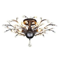 Seollight Vintage Crystal Branch Close To Ceiling Light Fixture Black Chandelier Flush Mount With 4 Light 160W 245 Dia